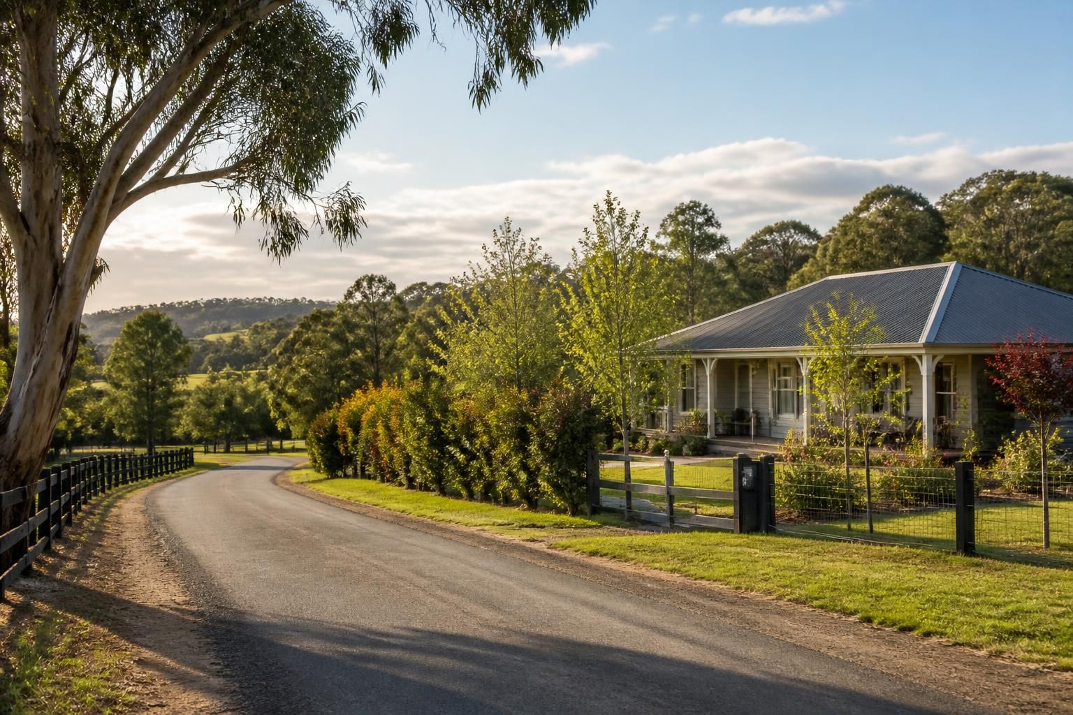 Quiet semi-rural street with greenery and tidy homes in Bunyip.