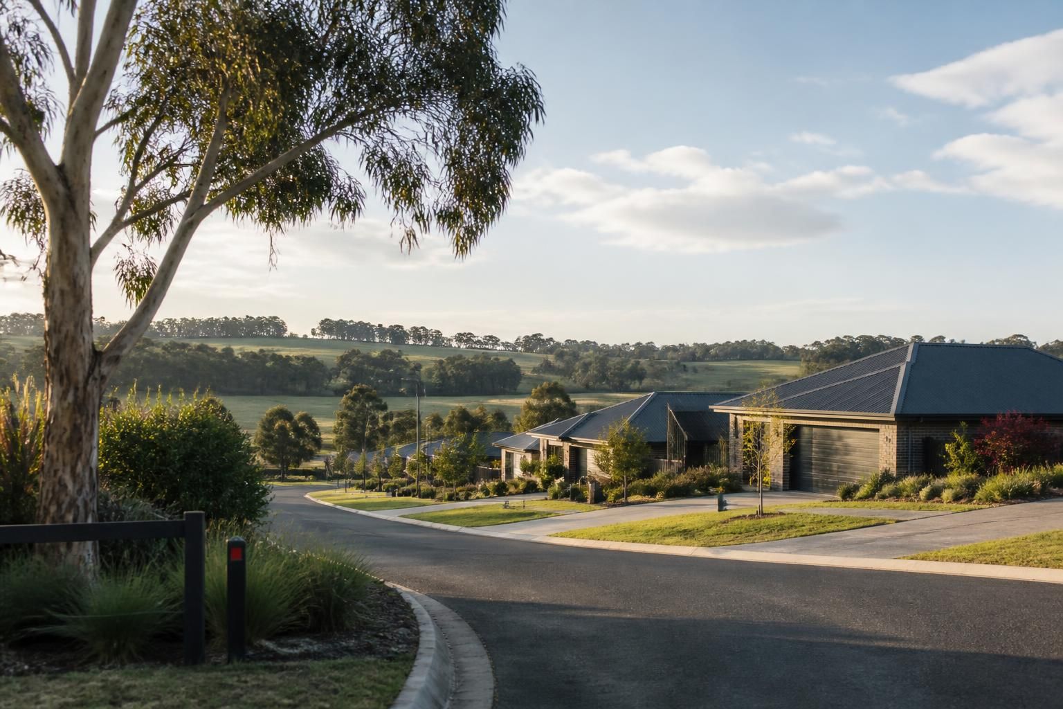 Semi-rural neighborhood with tidy homes and greenery in Warragul South.