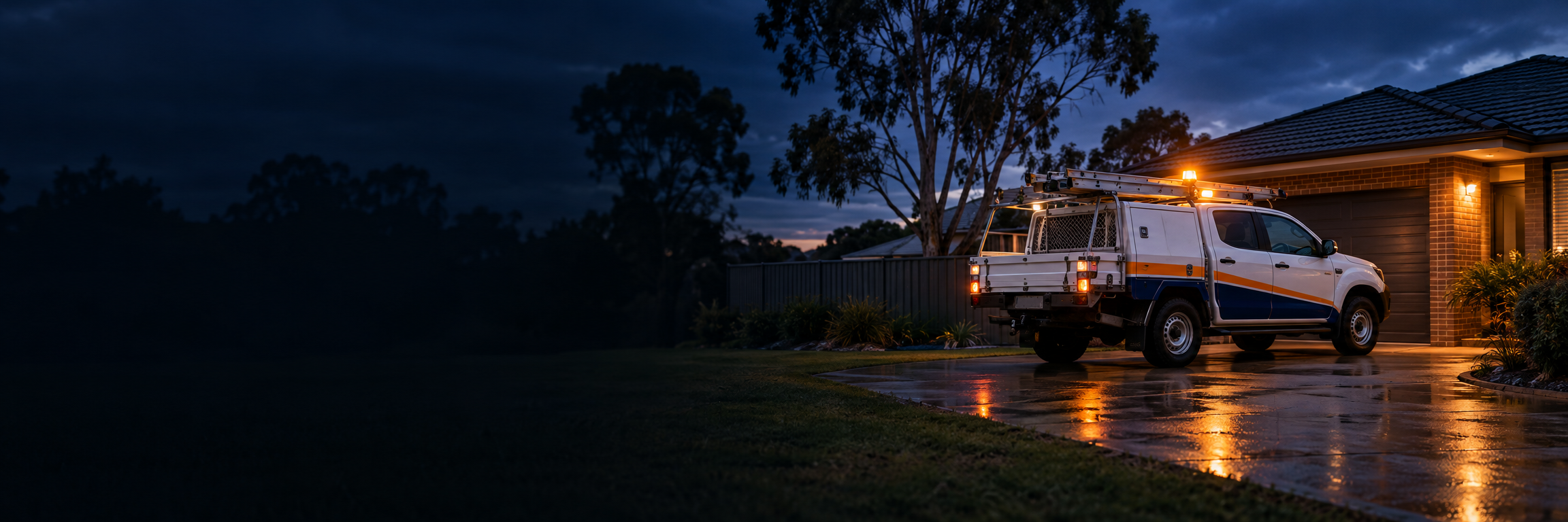 Emergency Plumbing Truck at Night